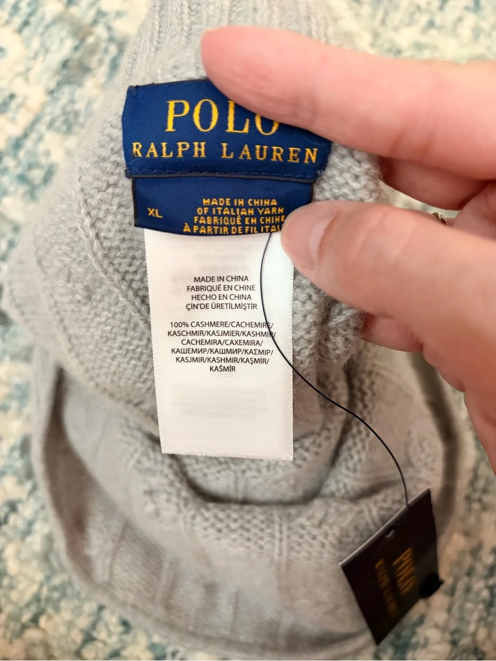 NWT Polo Ralph Lauren Gray Cashmere Pet Cable Knit Sweater Size XL